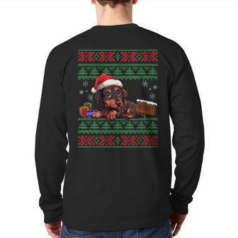 Cute Dachshund Dog Lover Santa Hat Ugly Christmas Sweater Back Print Long Sleeve T-shirt - Monsterry UK