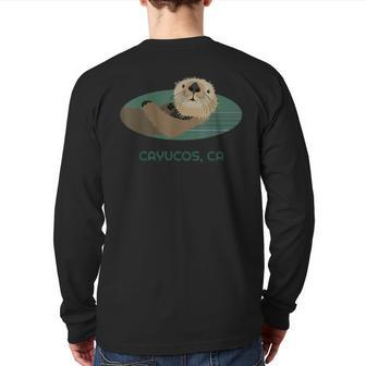 Cute Otter Cayucos California Coast Resident Fisherman Back Print Long Sleeve T-shirt | Mazezy