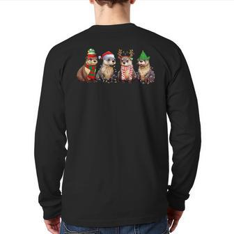 Cute Otter Christmas Pajama Xmas Lights Animals Lover Back Print Long Sleeve T-shirt - Seseable