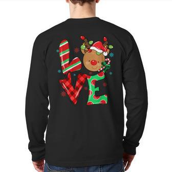 Cute Reindeer Rudolph Red Nose Christmas Xmas Antler Back Print Long Sleeve T-shirt - Thegiftio UK