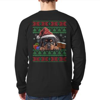 Cute Rottweiler Dog Lover Santa Hat Ugly Christmas Sweater Back Print Long Sleeve T-shirt - Monsterry AU