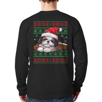 Cute Shih Tzu Dog Lover Santa Hat Ugly Christmas Sweater Back Print Long Sleeve T-shirt - Monsterry AU