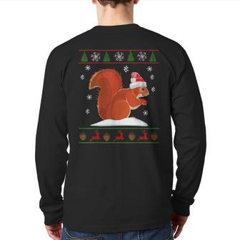 Cute Squirrel Santa's Hat Ugly Christmas Sweater Xmas Back Print Long Sleeve T-shirt - Thegiftio UK