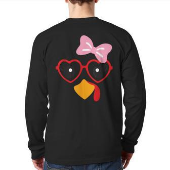 Cute Turkey Face Heart Sunglasses Thanksgiving Costume Back Print Long Sleeve T-shirt - Seseable