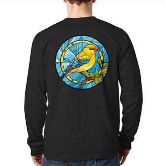 Cute Yellow Goldfinch Stained Glass American Goldfinch Back Print Long Sleeve T-shirt | Mazezy