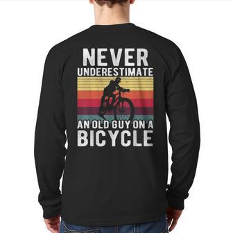 Cycling Vintage Never Underestimate An Old Guy On A Bicycle Back Print Long Sleeve T-shirt - Thegiftio UK