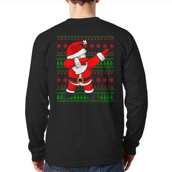 Dabbing Santa Claus Ugly Sweater Christmas Back Print Long Sleeve T-shirt | Mazezy