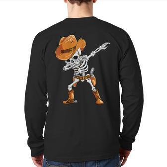 Dabbing Skeleton Cowboy Halloween Costume Boys Back Print Long Sleeve T-shirt - Thegiftio UK