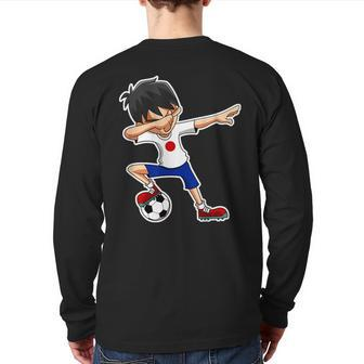 Dabbing Soccer Boy Japan Japanese Flag Jersey Back Print Long Sleeve T-shirt | Mazezy