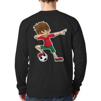 Dabbing Soccer Boy Morocco Moroccan Flag Jersey Back Print Long Sleeve T-shirt | Mazezy