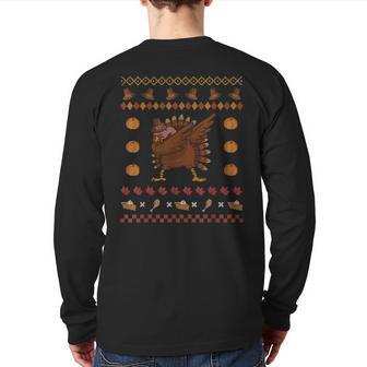 Dabbing Turkey Ugly Christmas Sweater Thanksgiving Back Print Long Sleeve T-shirt | Mazezy