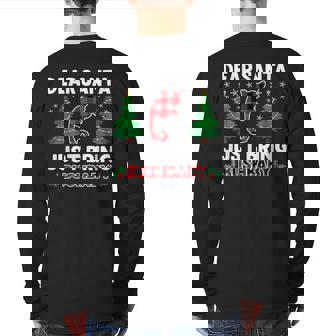 Dear Santa Just Bring Buffalo Plaid Bushbaby Xmas Tree Back Print Long Sleeve T-shirt | Mazezy