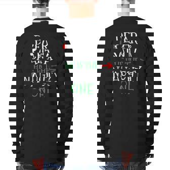 Dear Santa He Is The Naughty One Matching Couple Back Print Long Sleeve T-shirt - Monsterry