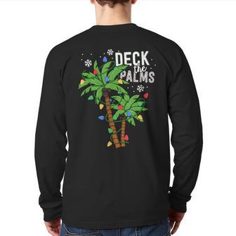 Deck The Palms Tropical Hawaii Christmas Palm Tree Lights Back Print Long Sleeve T-shirt - Seseable