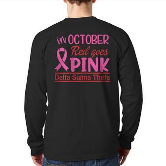 Delta Red Goes Pink Breast Cancer Awareness Back Print Long Sleeve T-shirt | Mazezy