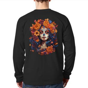 Dia De Los Muertos Mexican Sugar Skull Day Of The Dead Back Print Long Sleeve T-shirt - Monsterry AU