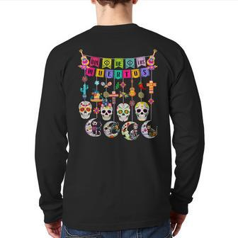 Dia De Los Muertos Sugar Skulls Moon Cat Mexican Day Of Dead Back Print Long Sleeve T-shirt - Thegiftio UK