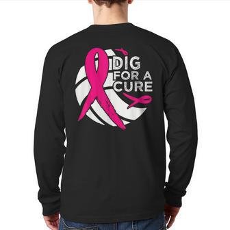 Dig For A Cure Breast Cancer Awareness Volleyball Pink Back Print Long Sleeve T-shirt - Monsterry