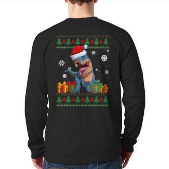 Dinosaur Lovers Dinosaur Santa Hat Ugly Christmas Sweater Back Print Long Sleeve T-shirt - Monsterry DE