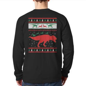 Dinosaur And Santa Clause Ugly Christmas Sweater Back Print Long Sleeve T-shirt - Monsterry