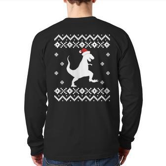 Dinosaur Ugly Christmas Sweater Trex Santa Back Print Long Sleeve T-shirt | Mazezy