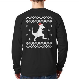 Dinosaur Ugly Christmas Sweater Trex Santa Back Print Long Sleeve T-shirt - Monsterry