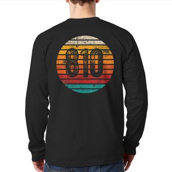 Distressed Vintage Sunset 810 Area Code Back Print Long Sleeve T-shirt | Mazezy