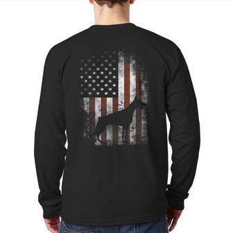 Doberman Pinscher American Flag Patriotic Back Print Long Sleeve T-shirt | Mazezy