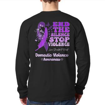 Domestic Violence Awareness Ribbon Butterflies Purple Back Print Long Sleeve T-shirt - Monsterry DE
