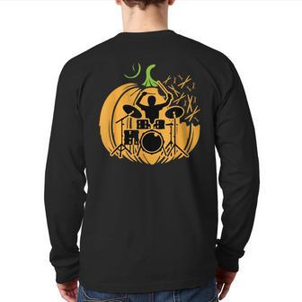 Drum-Mer Pumpkin Band Rock Music Lover Cool Musician Back Print Long Sleeve T-shirt | Mazezy