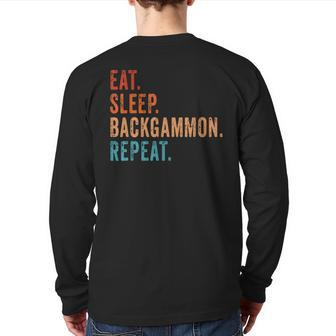 Eat Sleep Backgammon Repeat Board Game Players Fans Vintage Back Print Long Sleeve T-shirt | Mazezy