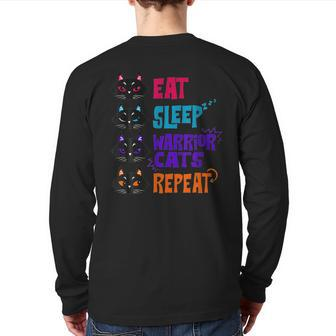 Eat-Sleep-Cat Warrior-Repeat-Cat Lover Back Print Long Sleeve T-shirt - Seseable