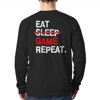 Eat Sleep Game Repeat Board Video Gamer Back Print Long Sleeve T-shirt | Mazezy