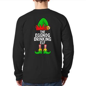 Eggnog Drinking Elf Matching Family Christmas Back Print Long Sleeve T-shirt - Seseable