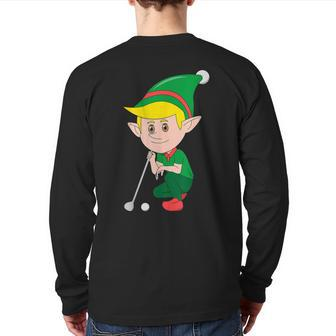 Elf Playing Golf Christmas Sport X-Mas Pajama Party Golfer Back Print Long Sleeve T-shirt - Monsterry UK