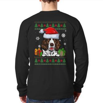 English Springer Spaniel Santa Hat Ugly Christmas Sweater Back Print Long Sleeve T-shirt - Monsterry DE