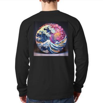 Ephemeral Greatness Japanese Wave And Blossoms Back Print Long Sleeve T-shirt | Mazezy AU