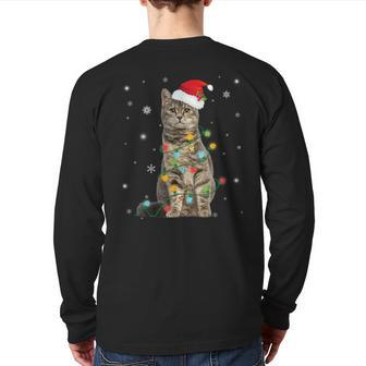 European Shorthair Cat Christmas Light Cat Lover Back Print Long Sleeve T-shirt | Mazezy