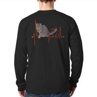European Shorthair Cat Heartbeat Ekg Cats & Kitten Lovers Back Print Long Sleeve T-shirt | Mazezy