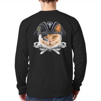 European Shorthair Pirate Costume Cat Lover Back Print Long Sleeve T-shirt | Mazezy