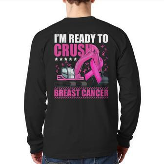 Excavator Crush Breast Cancer Awareness Pink Ribbon Boys Back Print Long Sleeve T-shirt | Mazezy