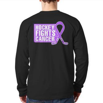 Family Member Support Hockey Fights Cancer Awareness Back Print Long Sleeve T-shirt - Seseable