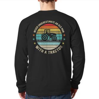 Farmer Farming Never Underestimate An Old Man With A Tractor Back Print Long Sleeve T-shirt - Thegiftio UK