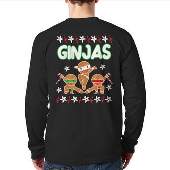 Fighting Ginjas Gingerbread Man Ugly Christmas Sweater Back Print Long Sleeve T-shirt - Monsterry