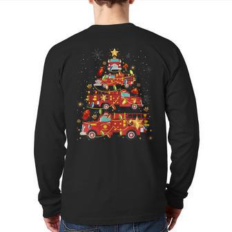 Fire Truck Tree Lights Christmas Firefighter Boys Pajamas Back Print Long Sleeve T-shirt | Mazezy