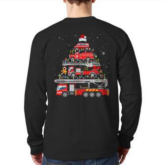 Firefighter Fire Truck Christmas Tree Lights Santa Fireman Back Print Long Sleeve T-shirt - Seseable