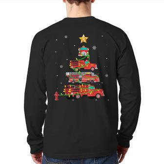 Firefighter Fire Truck Christmas Tree Xmas Back Print Long Sleeve T-shirt - Monsterry DE