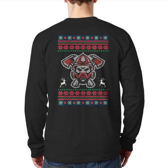 Firefighter Ugly Christmas Sweater Fireman Xmas Back Print Long Sleeve T-shirt - Monsterry