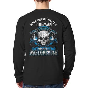 Fireman Biker Never Underestimate Motorcycle Skull Back Print Long Sleeve T-shirt - Seseable