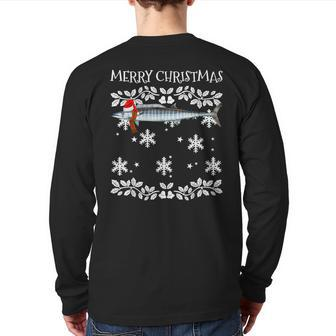 Fish Merry Christmas Ornament Wahoo Ugly Xmas Back Print Long Sleeve T-shirt - Seseable